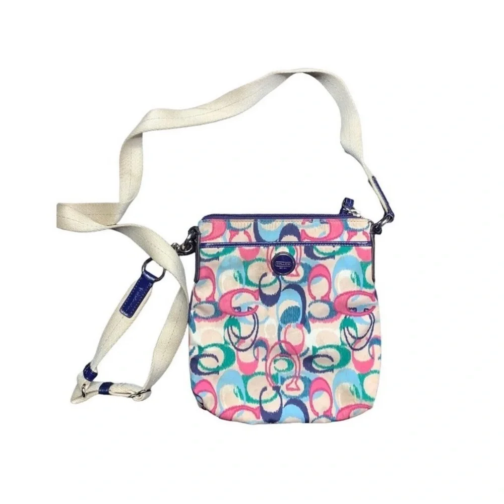 Coach Ikat Scribble Signature Multicolor Crossbody Purse Patent Leather